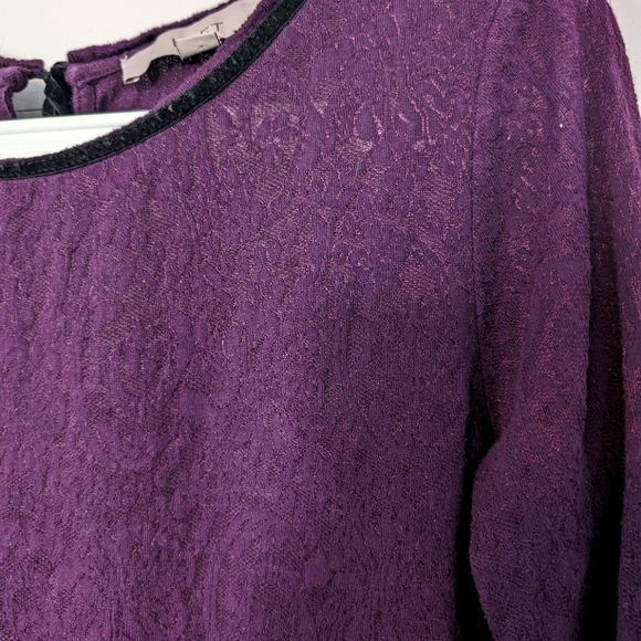 LOFT Purple Lace Long Sleeve with Ribbon Detail | Women's Medium - Picture 1 of 7